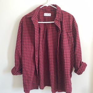Aritzia TNA red plaid flannel button down shirt